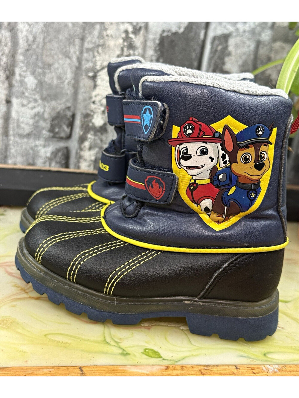 PAW Patrol Kids Snow Boots Lined Hook & Loop Navy/Black/Yellow US 3